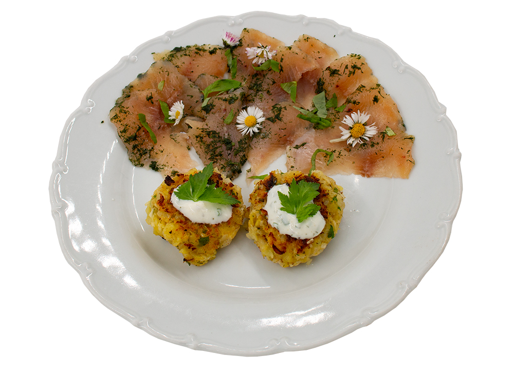 Gebeizter Saibling mit kartoffellaibchen