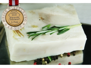 Mangalitza Rckenspeck mit Knoblauch Speckkaiser